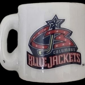 White Ceramic Mini Mug Columbus Blue jackets.